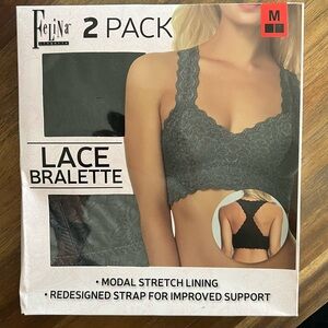Felina Lace Bralette 2-Pack - Charcoal and Black